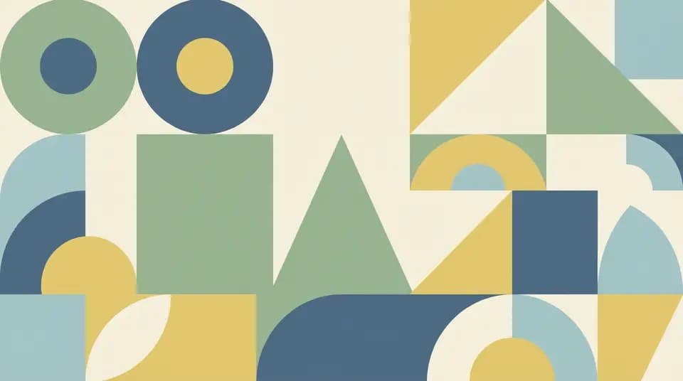 Minimal Flat style sample: Flat geometric pattern of circles and triangles in muted colors